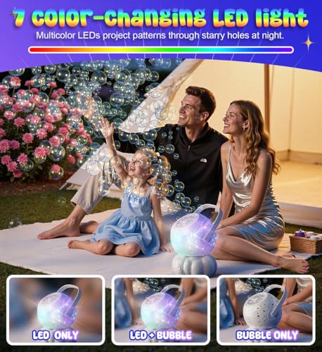 Rechargeable Bubble Machine - 7 Color LED Light, 10 Large Wands, 20oz(600ml) Tank - Automatic Bubbles Maker Blower - Outdoor Toys for Toddlers 1-3, Kids Age 3+, Parties, Boys Girls Birthday Gifts