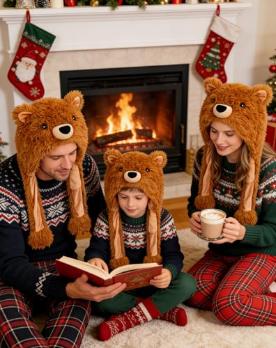 dressfan Plush Animal Hat with Ear Flaps,Novelty Christmas & Birthday Gifts for Adults & Children,One Size Fits All - color: Brown