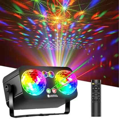 DJ Party Disco Ball Light，Sound Activated 4 in 1 LED Lights and Strobe Pattern Light for Home Room Dance Parties Birthday Halloween Christmas Karaoke Wedding Show Club Decorations