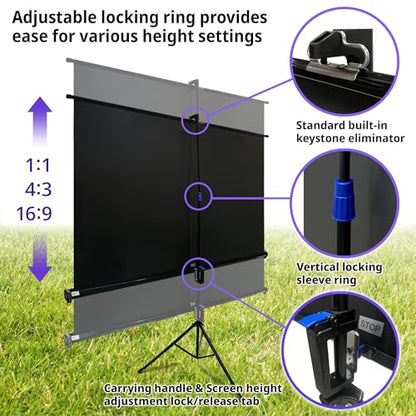 Elite Screens Tripod B, 71-INCH 1:1, Lightweight Pull Up Foldable Stand, Manual, Movie Home Theater Projector Screen, 4K / 8K Ultra HDR 3D Ready, 2-YEAR WARRANTY, T71SB-Z - color: Black, size: 71-inch/ 1:1, style: Tripod B