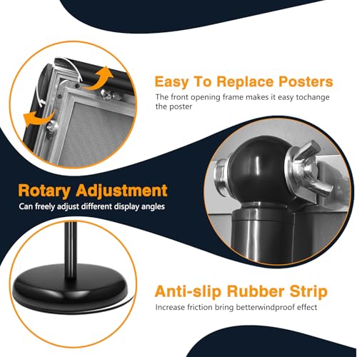 2 Pack Sign Holder Stand 8.5x11 inch, Height Adjustable Floor Standing Signage Stand with 360° Rotated Frame, Outdoor Indoor Poster Stand with Base for Business, advertising, Malls - size: Sign Holder Stand 8.5x11 - 2 Pack