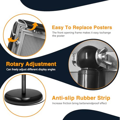 2 Pack Sign Holder Stand 8.5x11 inch, Height Adjustable Floor Standing Signage Stand with 360° Rotated Frame, Outdoor Indoor Poster Stand with Base for Business, advertising, Malls - size: Sign Holder Stand 8.5x11 - 2 Pack