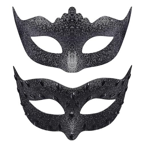 SIQUK Couple Masquerade Masks Set Venetian Party Mask Costume Mask - color: Diamond Black