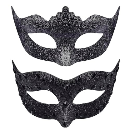 SIQUK Couple Masquerade Masks Set Venetian Party Mask Costume Mask - color: Diamond Black