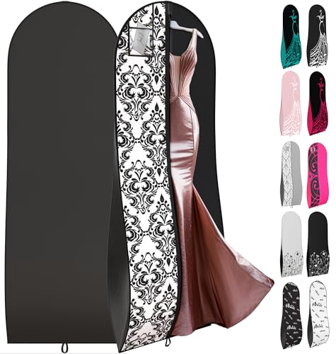Your Bags Women’s Dress and Gown Garment Bag -72”x24” and 10” Tapered Gusset Prom Bags (Black and White Demask) - color: Black and White Demask