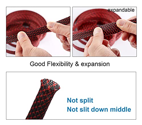 25ft - 1/4 inch PET Expandable Braided Sleeving – BlackRed – Alex Tech Braided Cable Sleeve - color: Blackred, size: 1/4"-25ft