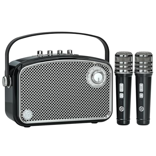 120W Peak Powerful Voice Amplifier with 2 UHF Microphones, Bluetooth Speakers with Bass/Trable/Echo Adjustment, Small PA Speaker System, Karaoke Machine for Adults, Teachers, Public Speaking, Events - color: Black