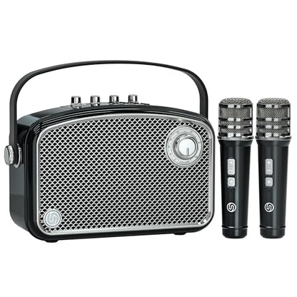 120W Peak Powerful Voice Amplifier with 2 UHF Microphones, Bluetooth Speakers with Bass/Trable/Echo Adjustment, Small PA Speaker System, Karaoke Machine for Adults, Teachers, Public Speaking, Events - color: Black