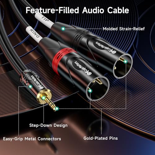 Cable Matters 3.5mm TRS to 2 XLR Cable, Male to Male, 3ft | 1/8 Inch TRS, Aux to Dual XLR Male Breakout Cable - size: 3 ft