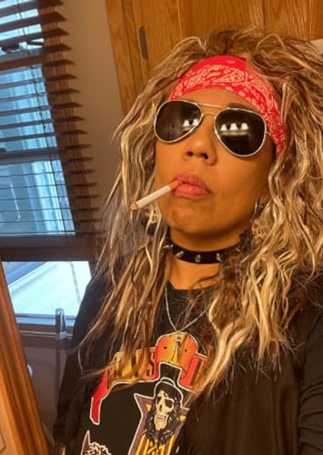 ALLAURA 70s 80s Rocker Wigs + Tattoos Costume Set Glam Hairband Rockstar Mullet Wig + Tattoo Sleeves Heavy Metal Wigs Metal HairWig | Rock Star Wig for Men — Rock Star Costumes for Men's - color: 3-Blonde