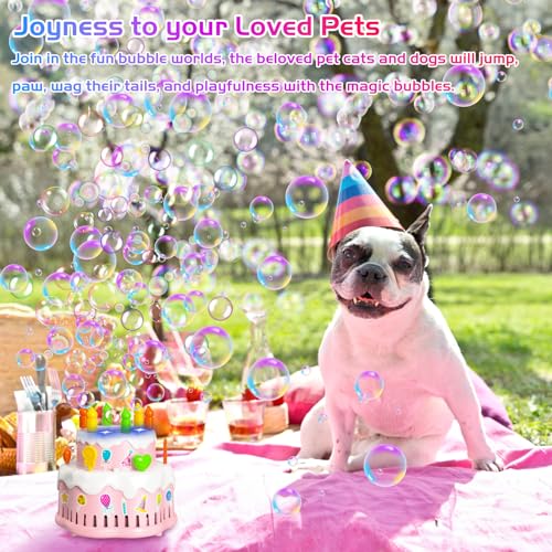 Panamalar Birthday Cake Bubble Machine, Automatic Bubble Blower Machine for Kids Toddlers with Music/Lights/Solution,10000+ Bubble/Min 13 Holes Bubble Maker Toys for Outdoor Birthday Wedding Gift - color: Pink