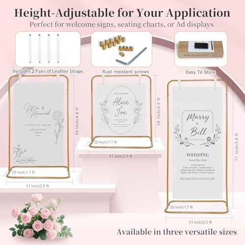 Adjustable Sign Holder, Heavy‑Duty Easel Stand, Wedding Sign Banner Stand for Wedding, Birthday, Baby Shower Events (Gold, M) - color: Gold, size: Flat-M