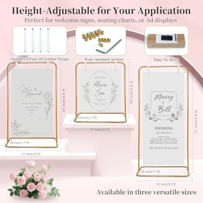 Adjustable Sign Holder, Heavy‑Duty Easel Stand, Wedding Sign Banner Stand for Wedding, Birthday, Baby Shower Events (Gold, M) - color: Gold, size: Flat-M