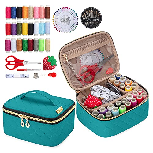 LoDrid Sewing Kit with 24 Color Threads and Sewing Accessories, Green - color: Green