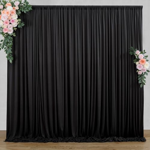 10 ft x 10 ft Wrinkle Free Black Backdrop Curtain for Parties, Polyester Black Photo Backdrop Drapes for Graduation Birthday Wedding Party Stage Curtains, Background Curtains for Stand - color: Black, size: 5'(W) x 10'(H), 2 panels