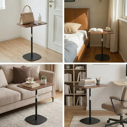 Japard Small Standing Desk 18-47 Inch, Adjustable Height Portable Laptop Stand, Mini Floor Table, Natural Wood Black Brown - color: Brown X Black