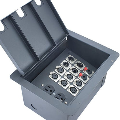 FBL12+AC Recessed Floor Box With 6 XLR Female, 2 XLR Male, 2 Ethernet, 2 TRS + Duplex AC (Pre-wired: 10' Wires) - color: Pre-wired: 10' Wires