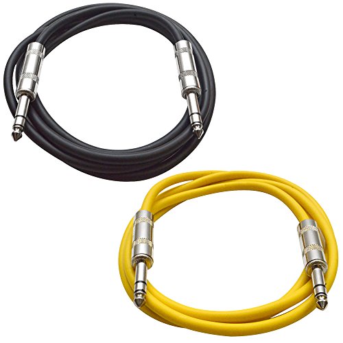 Seismic Audio - SATRX-2-2 Pack of 2' 1/4" TRS Male to 1/4" TRS Male Patch Cables - Balanced - 2 Foot Patch Cord - Black and Yellow - color: Black and Yellow