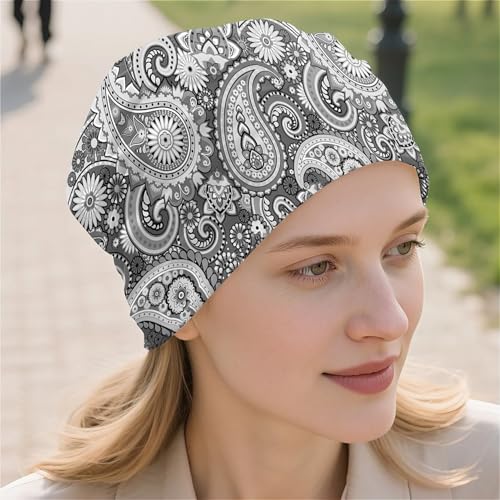 Art Owl Women's Slouchy Beanie Hat Cute Turban Hats Cancer Headwear Caps Baggy Skull Sleep Scarf - color: Gray Boho Printed