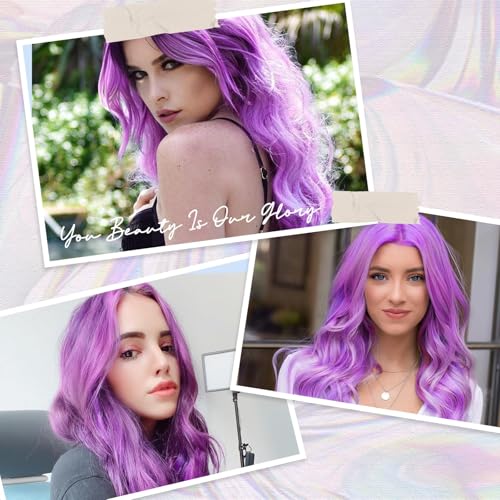 Aida ble Long Wavy Lavender Purple Wig for Women 26inch Middle Part Wig | Natural Looking Synthetic Hair,Suitable for Daily Wear,Party,Halloween and Cosplay,Beginner-friendly,Lightweight and soft - color: Purple One piece