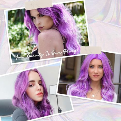 Aida ble Long Wavy Lavender Purple Wig for Women 26inch Middle Part Wig | Natural Looking Synthetic Hair,Suitable for Daily Wear,Party,Halloween and Cosplay,Beginner-friendly,Lightweight and soft - color: Purple One piece