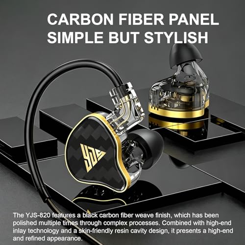 in Ear Monitor, HiFi Headphones with Dual Magnetic Dynamic Driver, Black - color: YJS-820-Black no Mic