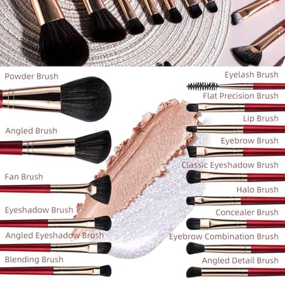 BS-MALL 15PCS Professional Makeup Brushes Set – Multi-Purpose Travel-Friendly Makeup Brush Set with Case – Affordable & Luxury Makeup Kit for Even Application (Golden red)