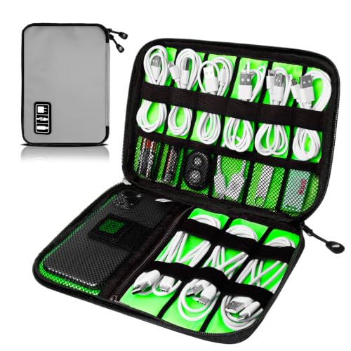 Cord Organizer Travel, Electronics Organizer Tech Pouch - Portable Cable Organizer Bag for Cords, Charger, Phone, SD Card, Power Bank for Travel & Daily Use -Grey - color: Grey