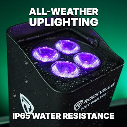 Rockville Wet PAR WC Package Black 18W RGBWA+UV Par Wash Lights, Wireless Charging Case, IP65 Water-Resistant, App-Controlled, for DJ Events and Venues (6 Lights) | 10-12 Hour Battery, IP65 Waterproof, RGBWA+UV, Wireless DMX, App Control, 6 IR Remotes, Tr