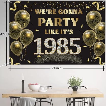 We’re Gonna Party Like It’s 1985 Birthday Banner Backdrop, Cheer to 41 Years Birthday Banner, 40th Birthday Party Supplies for Men Women Photography Decorations Black and Gold Glitter Favors - size: 1985