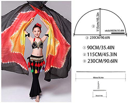 KIKIGOAL 100% Silk Belly Dance ISIS Wings Scarf Veil Fan with Telescopic Stick for Halloween Carnival Performance 1.4x2.7cm - color: Gradual Yellow