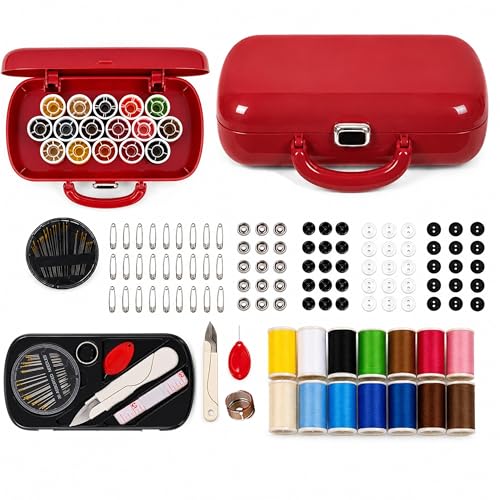 150Pcs Red Sewing Project Kit, Travel Family Sewing Supplies Repair Kit Portable Small Traveler Sewing Kit Sewing Thread Accessories DIY Sewing Supplies Organizer (Red) - color: Red