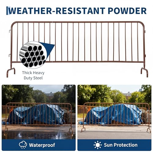 Garvee Interlocking Steel Barricade, 8.5 Ft. Heavy Duty Galvanized Metal Barricade, Interlocking Steel Road Barriers with with Bridge Feet Base, for Crowd Control Event Fencing Indoor/Outdoor, Yellow | Heavy Duty Galvanized Metal Barricade, with with Brid
