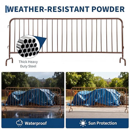 Garvee Interlocking Steel Barricade, 8.5 Ft. Heavy Duty Galvanized Metal Barricade, Interlocking Steel Road Barriers with with Bridge Feet Base, for Crowd Control Event Fencing Indoor/Outdoor, Yellow | Heavy Duty Galvanized Metal Barricade, with with Brid