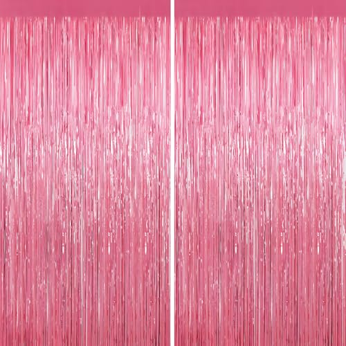 Pink Tinsel Backdrop, 2 Pack Foil Fringe Curtains for Party Decor - color: Pink, size: 39.4"W x 78.7"L (Pack of 2)