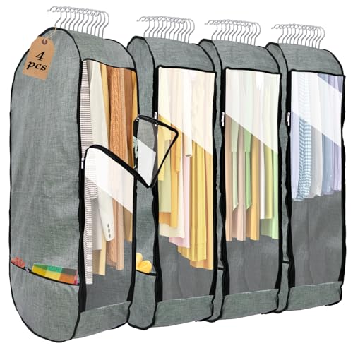 4PCS Garment Bags for Hanging Clothes,Chakera Large Breathable Garment Bag for Closet Storage with 10”Gusseted,Clear Clothing Storage Garment Cover for Dress Sweater with Double Zipper,Grey - size: 50''*24''*10''(4PCS)