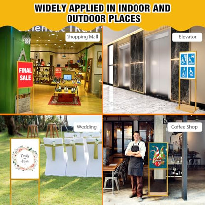 Blulu 4 Pcs Sign Stand Holder, 19.6"x 27.5" Double Sided Metal Wedding Sign Stand, Heavy Duty Floor Standing Poster Holder, Outdoor Banner Stands with Non Slip Mat for Board and Foam Display (Gold) - color: Gold