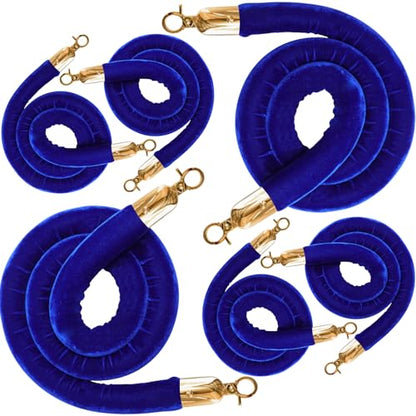 6PCS Blue Velvet Stanchion Rope 5 Ft Crowd Control Ropes Barrier with Gold Hooks for Party - color: Blue&Gold, size: 6PCS