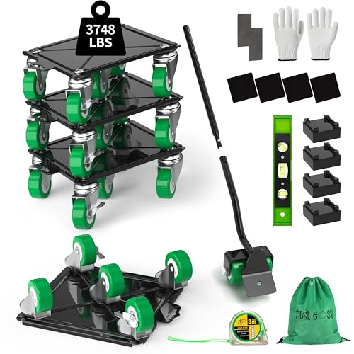 Heavy Duty Furniture Dolly 360 Rotate 5 Wheels 3400 Lbs Capacity 8.6x7.8 in | Upgraded Furniture Movers with Green Wheels, Measure Tape & Leveler, Alloy Steel Furniture Lifter Tool for Home & Office Uses - color: Green, size: 8.6x7.8 IN