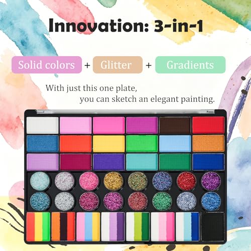 Face Painting Kit for Kids and Adults ,Halloween Face Paint Makeup Kit | Non-toxic, Water-Activated Face Paint Makeup Set, Ideal for HalloweenCosplay、Parties、Special Effects、Artistic Stage Makeup
