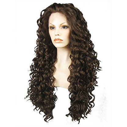 + Hair Cap Long Brown Lace Front Wig for Women Dark Brown Lace Front Wig Dark Long Curly Wig Brown Synthetic Wig Widow Peak Caramel Hair Wig for Women Girls Daily Wear - color: Brown 2