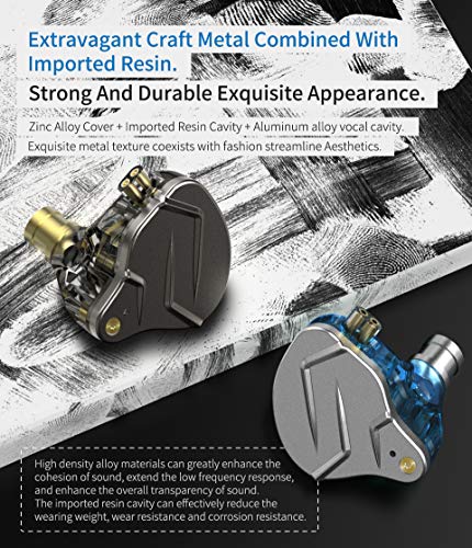 KZ ZSN Pro Dynamic Hybrid Dual Driver in Ear Earphones Detachable Tangle-Free Cable Musicians in-Ear Earbuds Headphones (Gray with Microphone) | HiFi Musician Monitor, Detachable 2-Pin Cable, Noise-Isolating, 10mm DD+BA, HD Call Mic, Smartphone Compatible