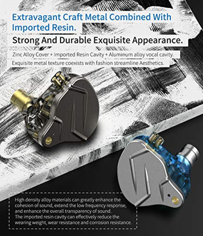 KZ ZSN Pro Dynamic Hybrid Dual Driver in Ear Earphones Detachable Tangle-Free Cable Musicians in-Ear Earbuds Headphones (Gray with Microphone) | HiFi Musician Monitor, Detachable 2-Pin Cable, Noise-Isolating, 10mm DD+BA, HD Call Mic, Smartphone Compatible