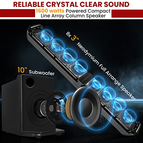 Pyle Portable PA System, 10" Subwoofer, 8x3 Column Drivers, Bluetooth Streaming, DSP EQ, 1600W Speaker System for Live Events, DJ Setup, and Sound Reinforcement