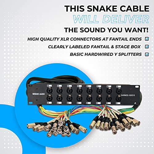 Seismic Audio SARMSS-16x515 Rack Mount 16 Channel XLR TRS Combo Splitter Snake Cable - 5' & 15' XLR trunks - size: 5 Foot x 15 Foot - 16 Channel