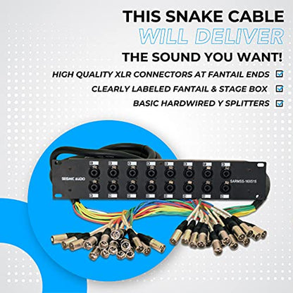 Seismic Audio SARMSS-16x515 Rack Mount 16 Channel XLR TRS Combo Splitter Snake Cable - 5' & 15' XLR trunks - size: 5 Foot x 15 Foot - 16 Channel