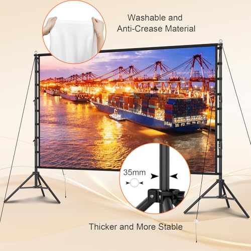 200 Inch Outdoor Projector Screen with Stand, DUYIKJ 16Ft Portable Large Rear Front Projection Screen Dual Sided 16:9 4K HD Movie Screen, Wrinkle-Free Design & Carry Bag for Backyard Cinema