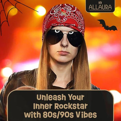 ALLAURA Compatible with Axel Rose Costume – 3pc 80s Rocker Wig Set for Men with Bandana & Sunglasses – 80s & 90s Punk Rock, Heavy Metal Hairpieces for Axel, Bret, Slash, Rockstar, Halloween, Party - color: 13-Ginger