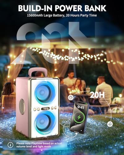 YIER Bluetooth Speaker, 240W Peak Loud Party Speaker with Big Bass, 20H Playtime, TWS, BT5.3, Large Portable Wireless Boom Box with LED Light for Outdoor Backyard Beach Home (Leather Pink) - color: Leather Pink