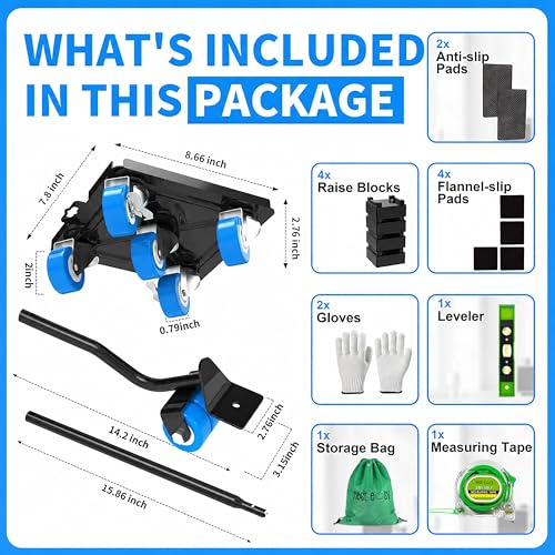 Heavy Duty Furniture Dolly 360 Rotate 5 Wheels 3400 Lbs Capacity 8.6x7.8 in | Upgraded Furniture Movers with Blue Wheels, Measure Tape & Leveler, Alloy Steel Furniture Lifter Tool for Home & Office Uses - color: Blue, size: 8.6x7.8 IN